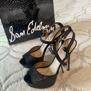 Sam Edelman Metallic Black Heels; barely worn in great condition with box!